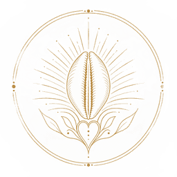 Mission emblem — radiant cowrie shell above a heart